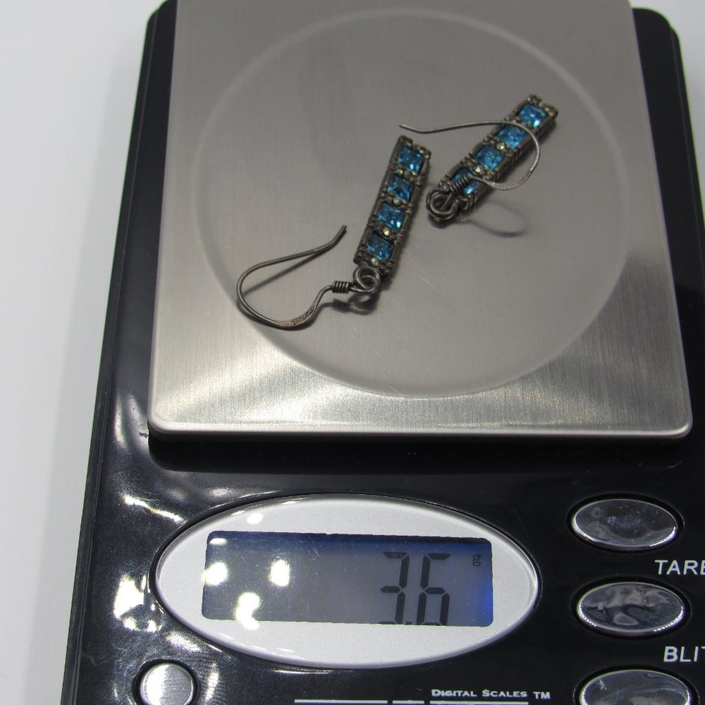 Sterling Rustic Blue Crystal Dangle Earrings - image 5